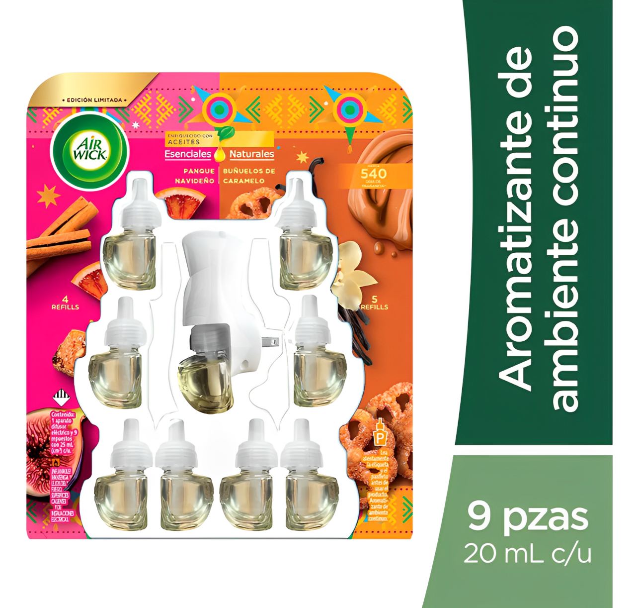 Air Wick Aromatizante Eléctrico 9 Repuestos Panque Navideño/Buñuelo de Caramelo