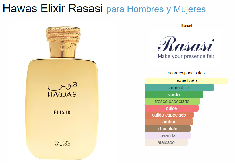 Rasasi Hawas Elixir Eau de Parfum 100 ml | Perfume Árabe Original para Hombre