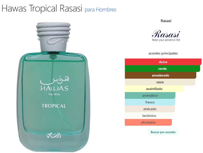 Rasasi Hawas Tropical Eau de Parfum 100 ml | Perfume Árabe Original para Hombre