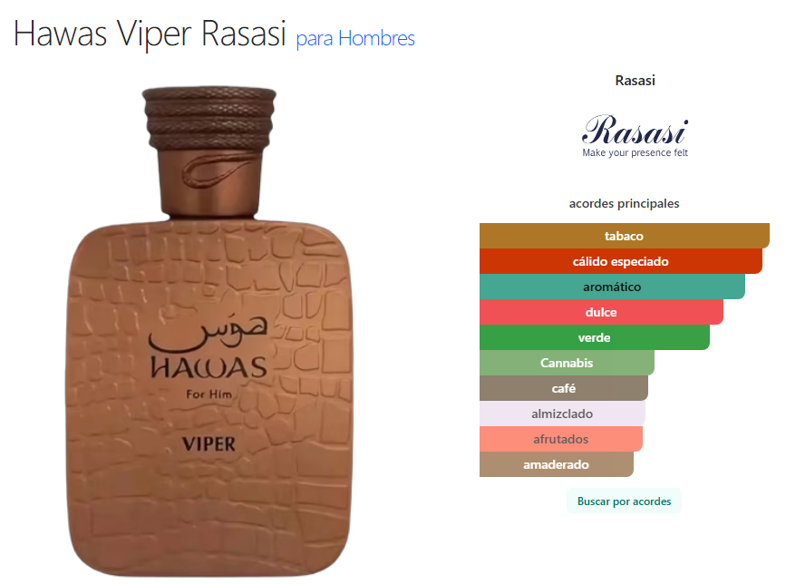 Rasasi Hawas Viper Eau de Parfum 100 ml | Perfume Árabe Original para Hombre